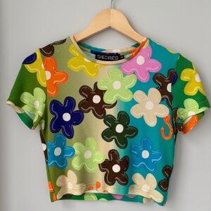SIEDRES Size S Vintage Inspired Floral Retro Crop Top - Bohemian